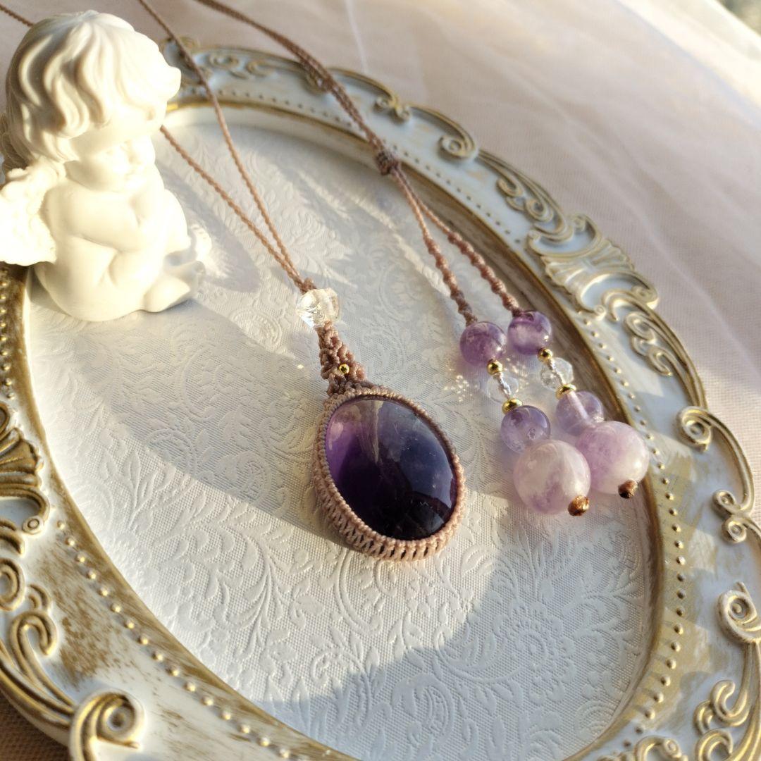 ファントムアメジスト　マクラメ編みネックレス他1点同梱