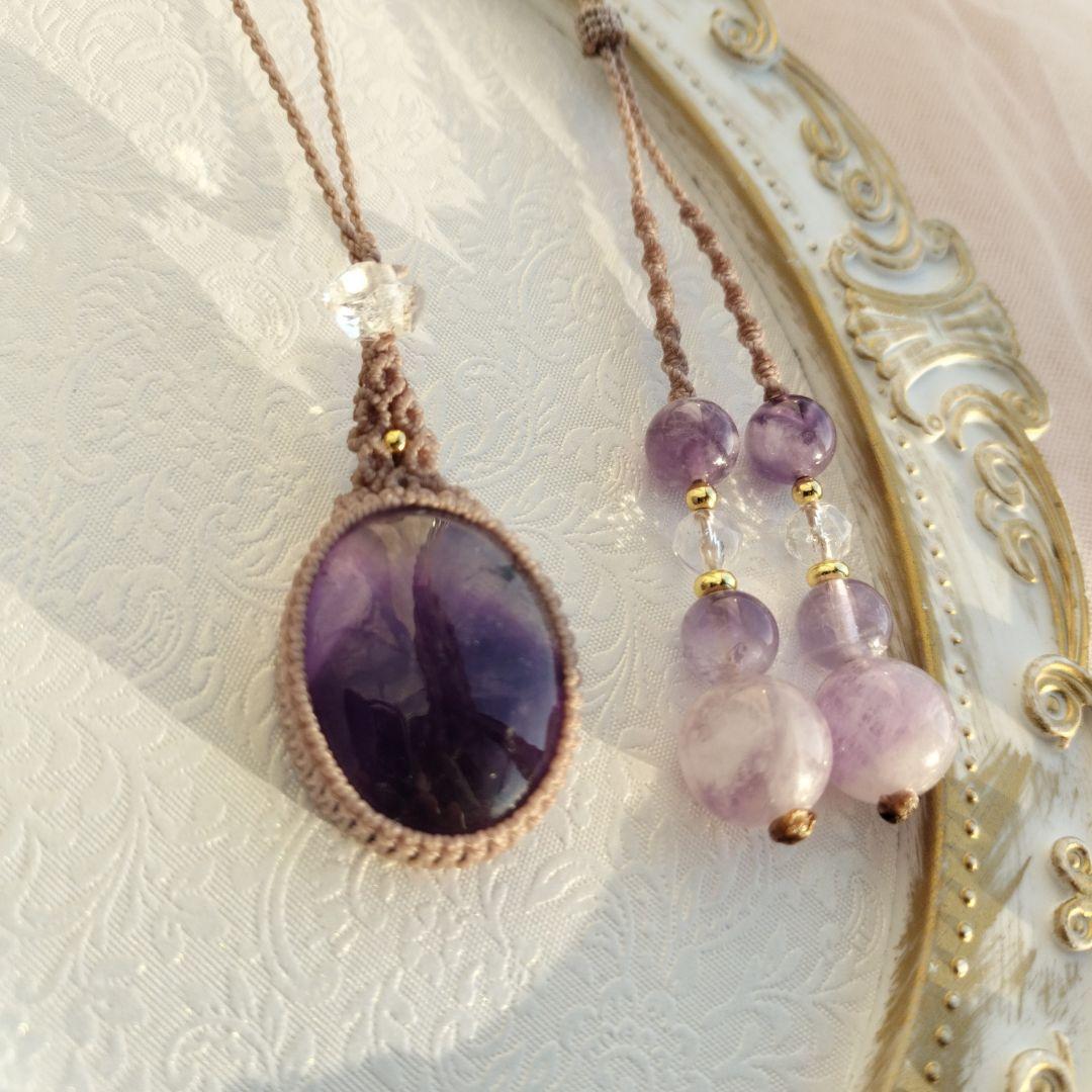 ファントムアメジスト　マクラメ編みネックレス他1点同梱