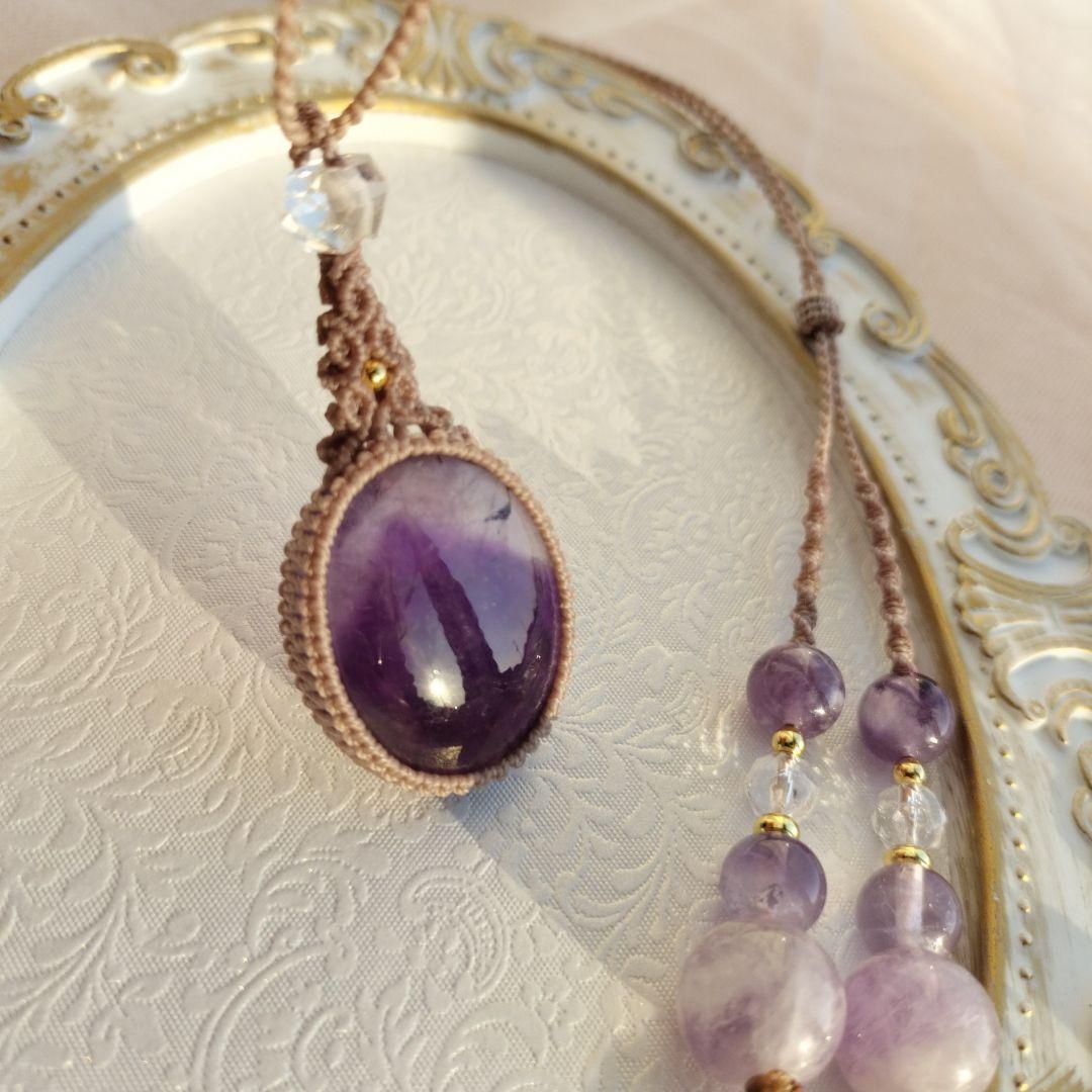 ファントムアメジスト　マクラメ編みネックレス他1点同梱