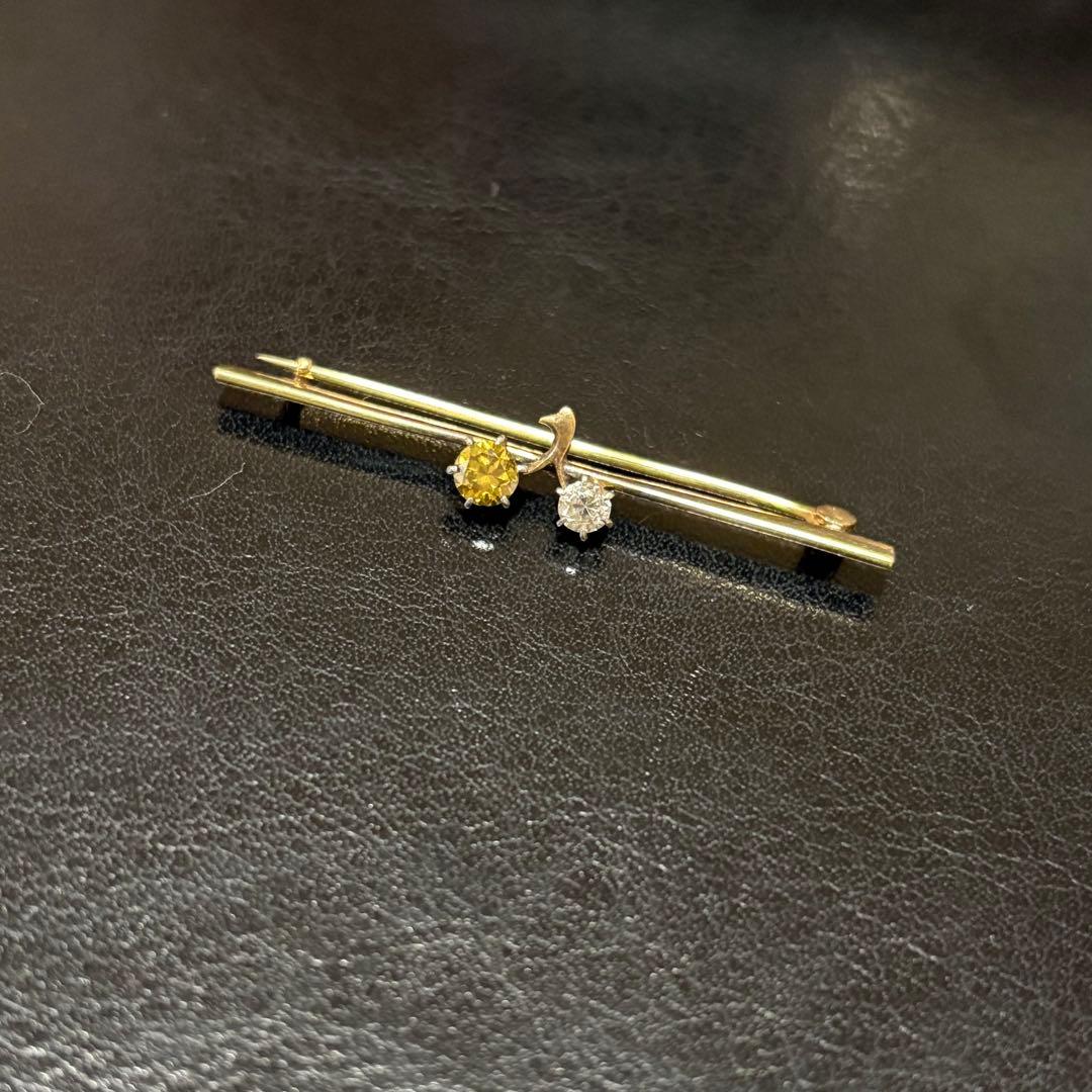 【最終】K18 750 ブローチ　メレダイヤ　シトリン