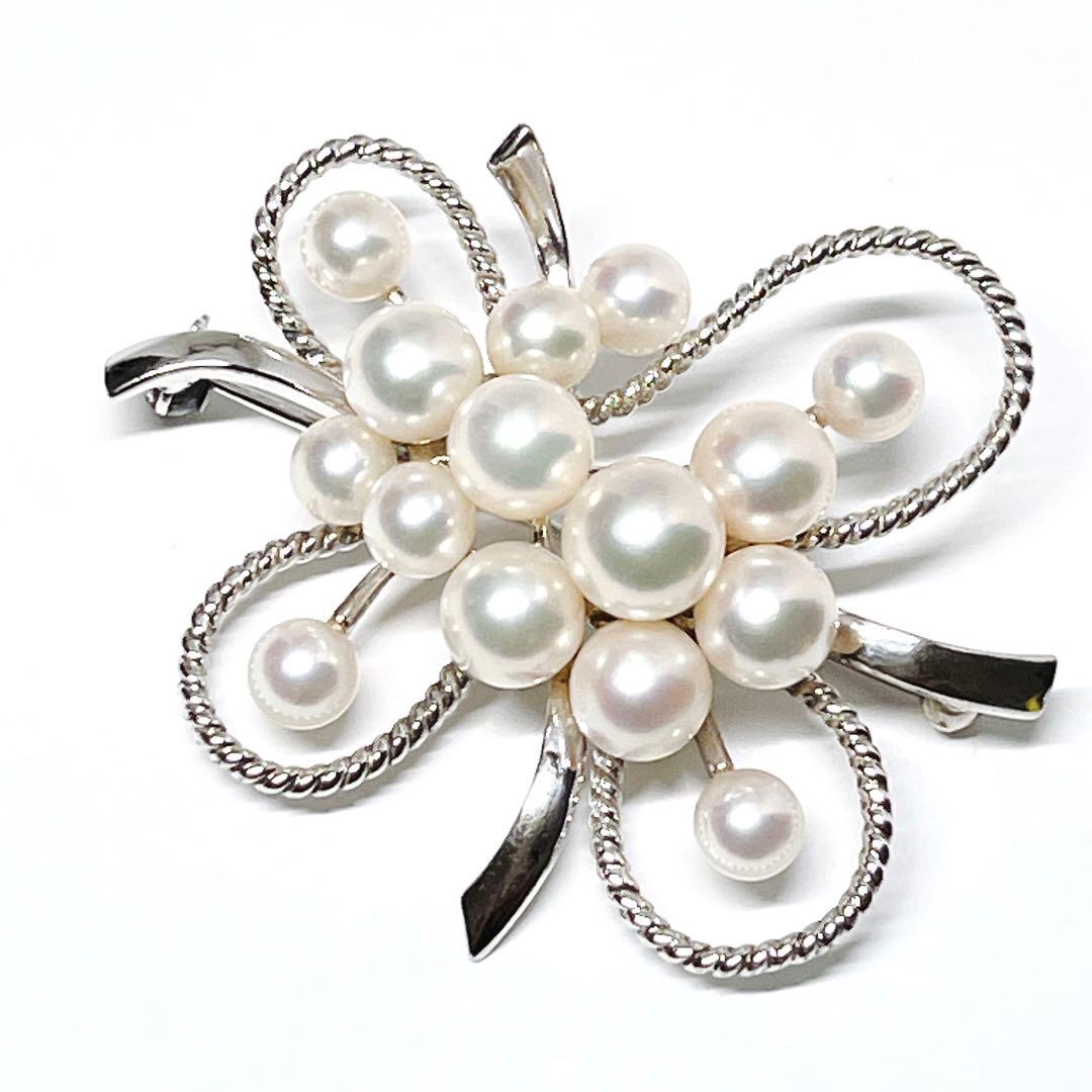 美品✨MIKIMOTOミキモト アコヤパール　ブローチ　15球　フラワー　リボン