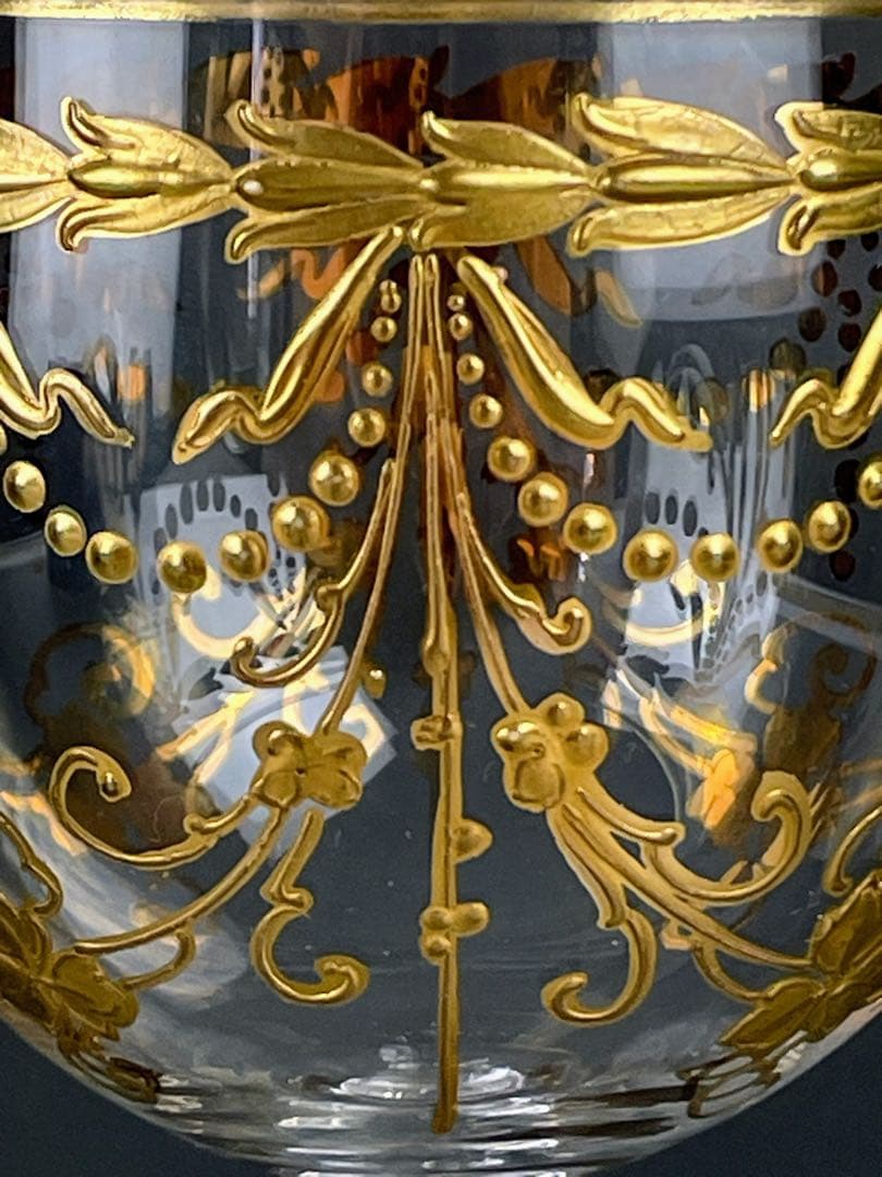 ボヘミアンガラス 盛上金彩 エナメル彩 ワイングラス ボヘミア グラス 金盛り