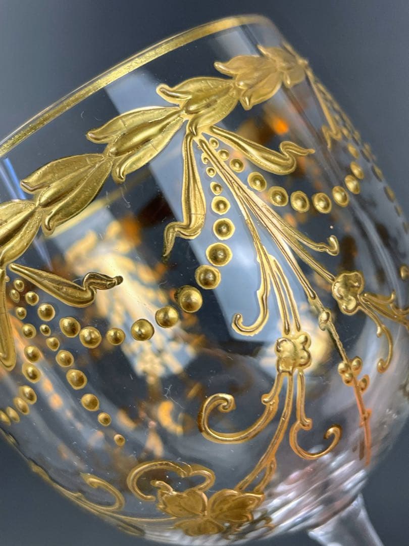 ボヘミアンガラス 盛上金彩 エナメル彩 ワイングラス ボヘミア グラス 金盛り