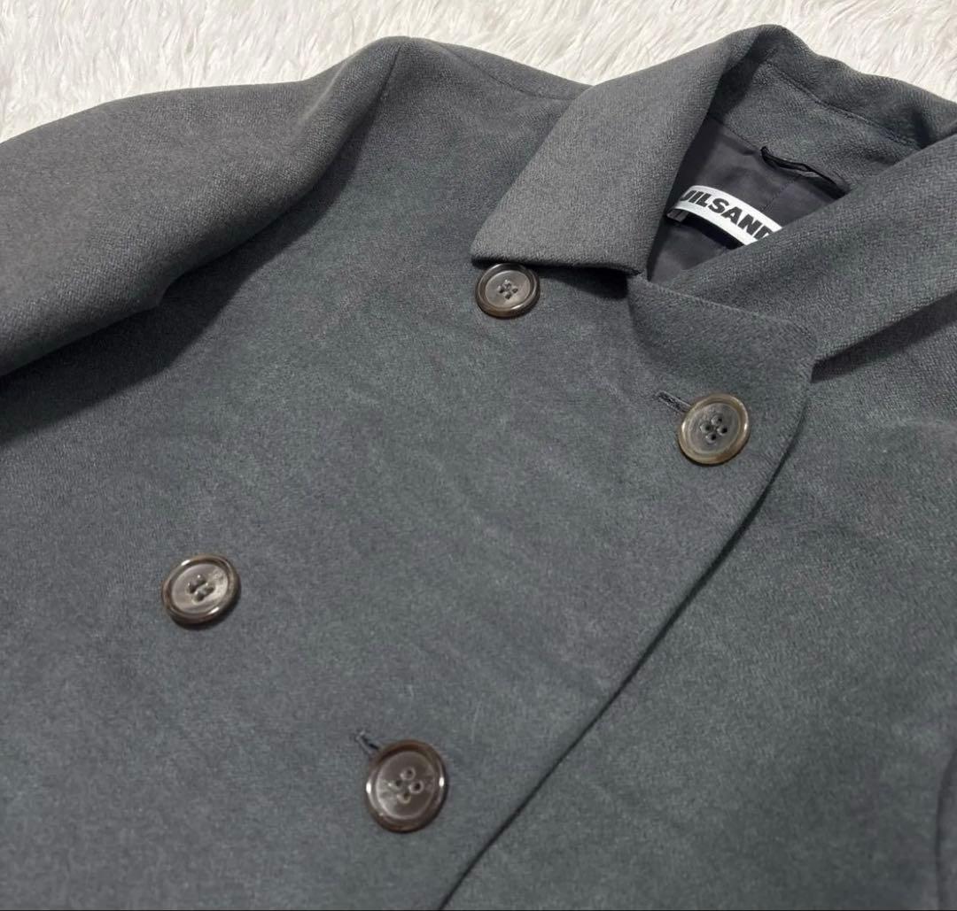 ジルサンダー ダブルブレスト ロングコート グレー　イタリヤ製 レディース 36