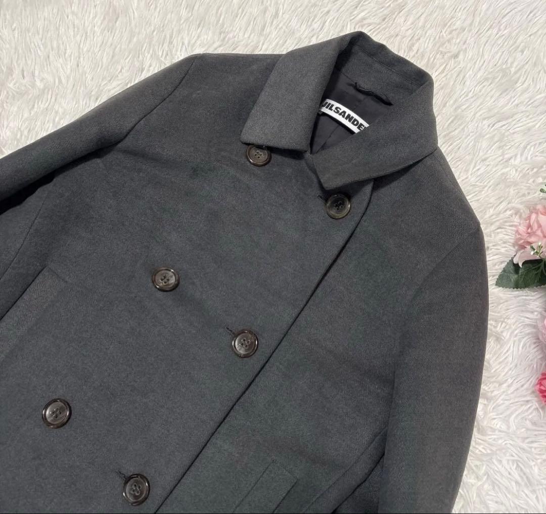 ジルサンダー ダブルブレスト ロングコート グレー　イタリヤ製 レディース 36