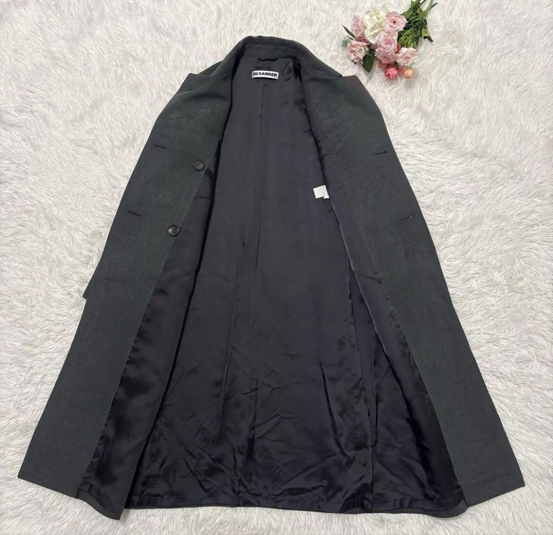 ジルサンダー ダブルブレスト ロングコート グレー　イタリヤ製 レディース 36