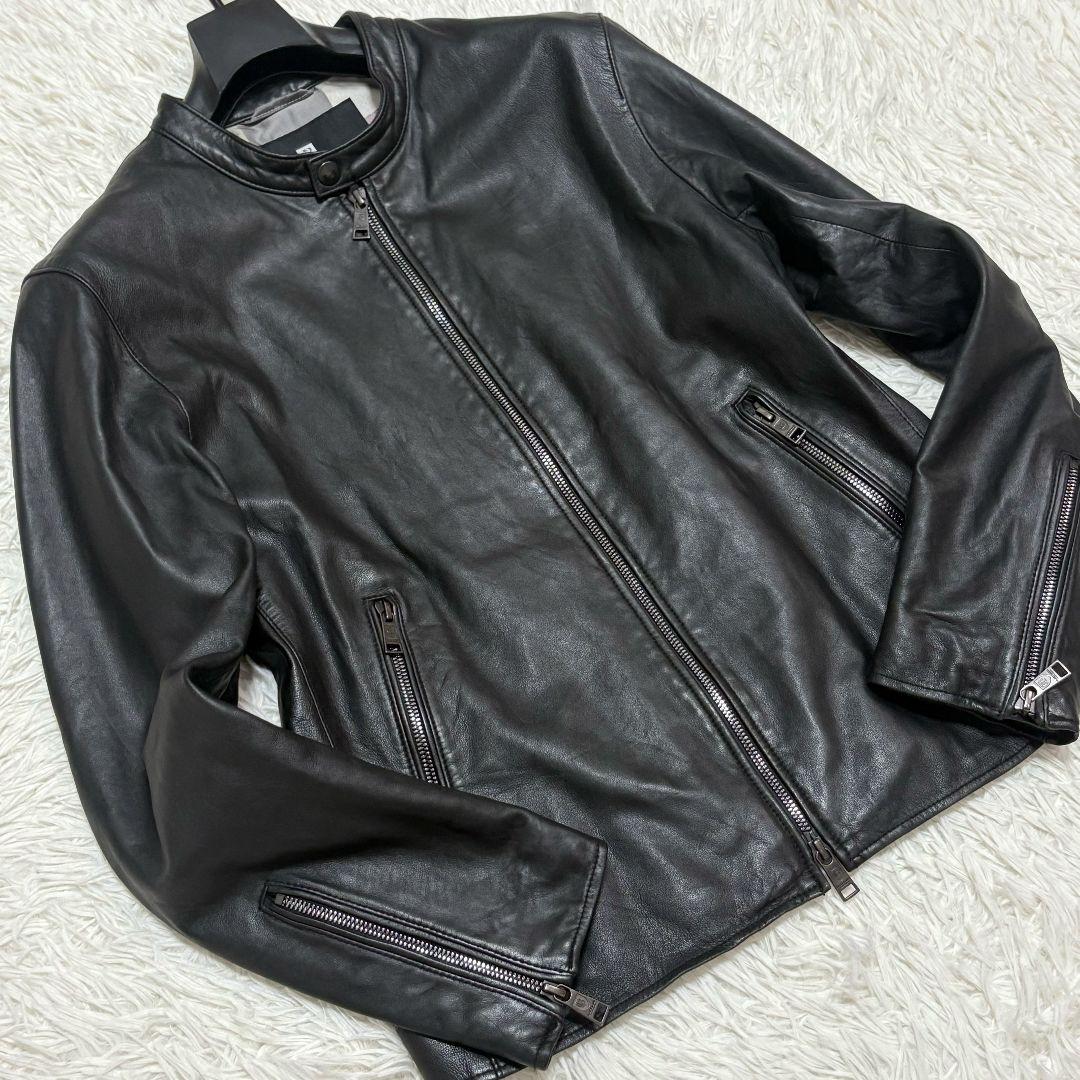 ブラックレーベルクレストブリッジ ラムレザー シングルライダースジャケット