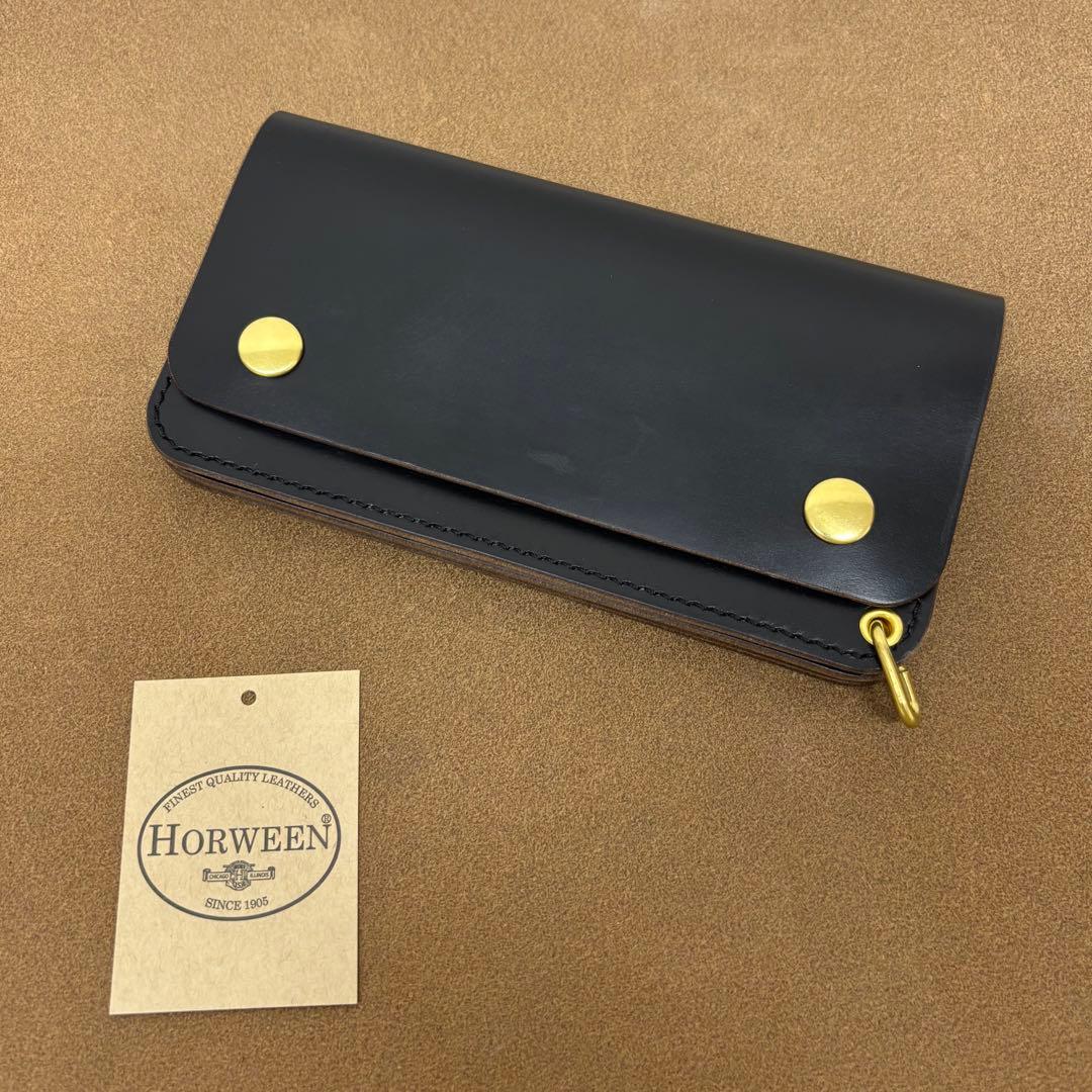 クロムエクセル　トラッカーウォレット　黒　茶心　3層　タロン　HORWEEN