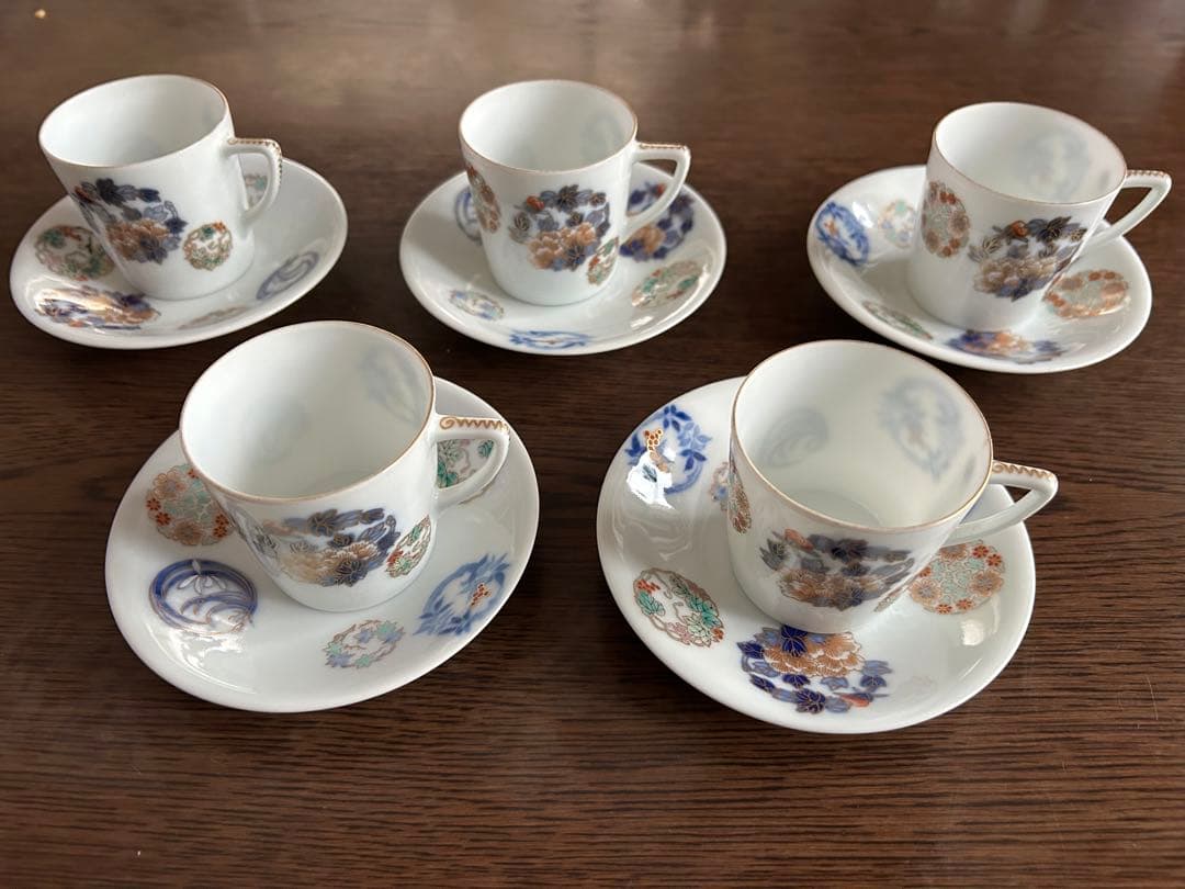 お値下げしました　ビンテージ、オールド深川製磁、金彩染錦花丸紋　コーヒーカップ