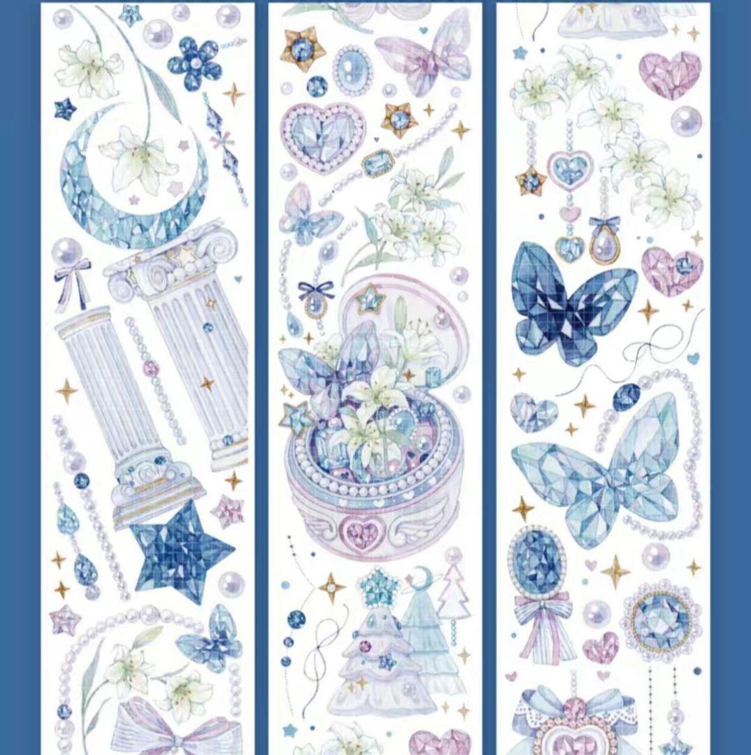 巻売 491★ 海外 マスキングテープ マステ PET 装飾 花 蝶 銀ホロ