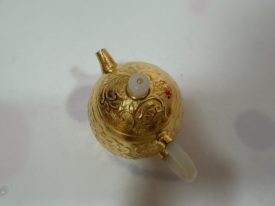 純銀製 花蔦文 金メッキ 玉石取っ手 急須 銀瓶 煎茶道具