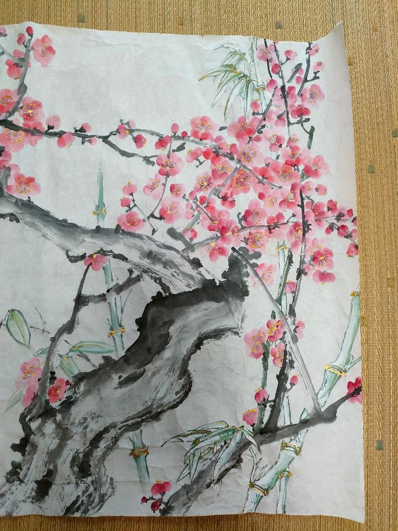 水墨画（墨彩）春の梅　原画　直筆　肉筆　アート　絵画　ギフト　インテリア　日本画