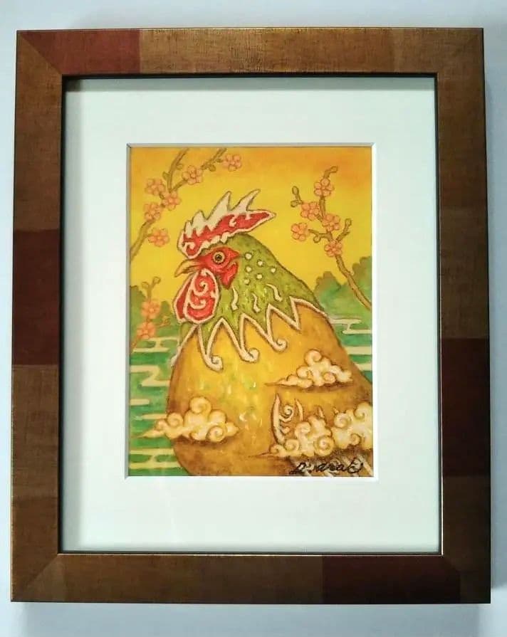 【原画】『ンホニの鶏』（ニワトリ、パステル画）