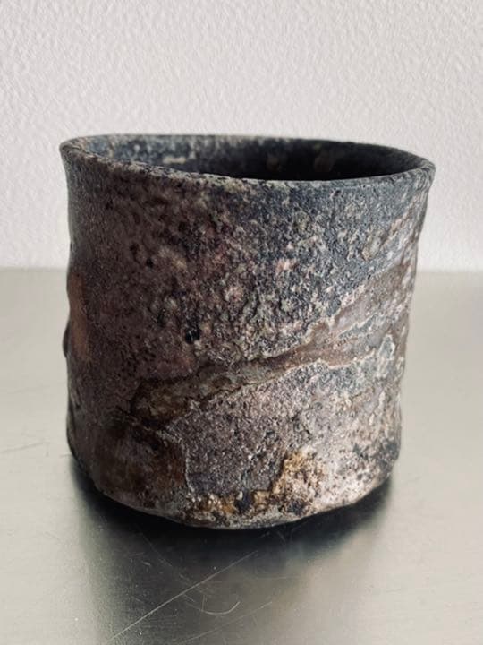 岸野寛　焼〆窯変筒茶碗　京都思文閣個展　共箱
