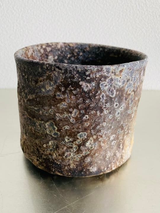岸野寛　焼〆窯変筒茶碗　京都思文閣個展　共箱