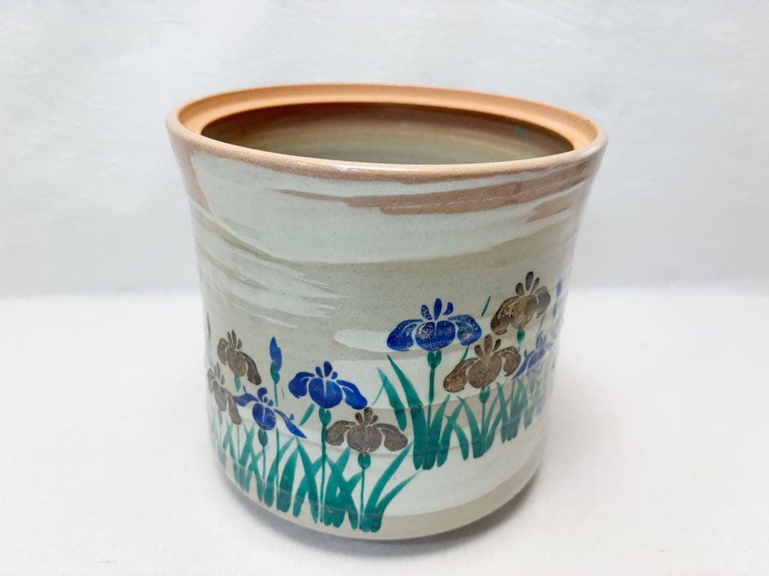未使用 茶道具 福森阿也作 菖蒲絵 水指 煎茶道具 水屋道具 水差し 陶印 共箱