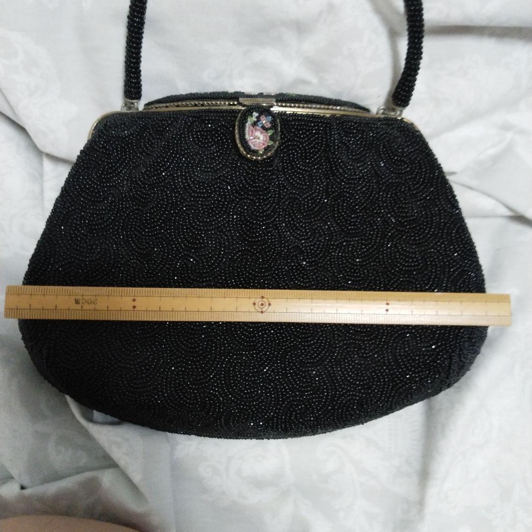 中古　レトロ　ビーズ　バック　インテリア　鏡有　ビーズ解れ有　クラッチ　タイプ