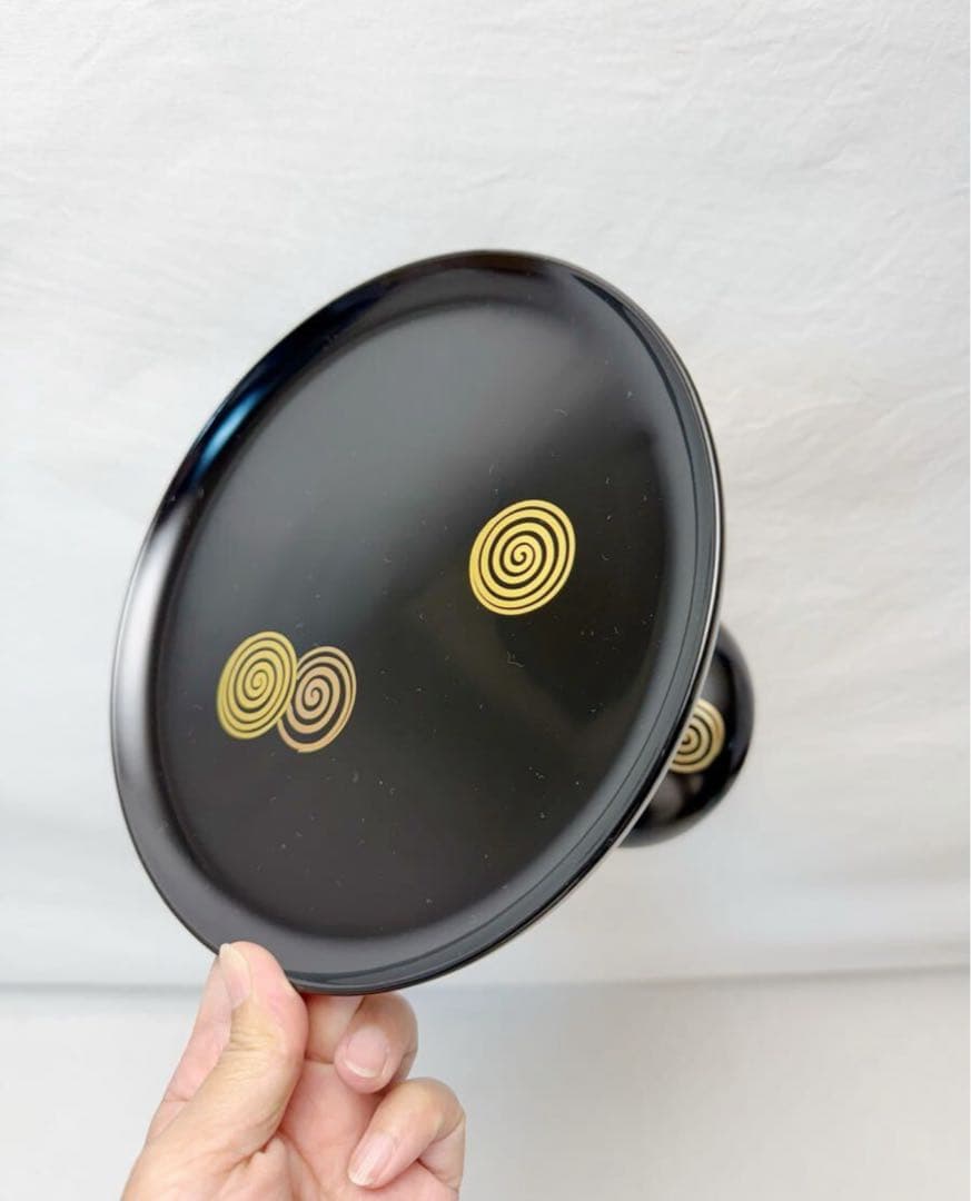 ほぼ未使用 茶道具 木製黒真塗 貴人高杯 渦蒔絵 淡々斎好写 干菓子器 茶器元箱