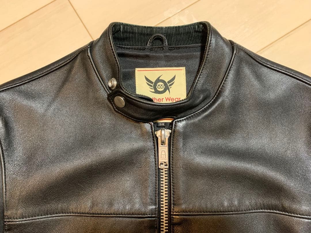 666 LEATHER WEAR シングルライダース レザージャケット 34 黒