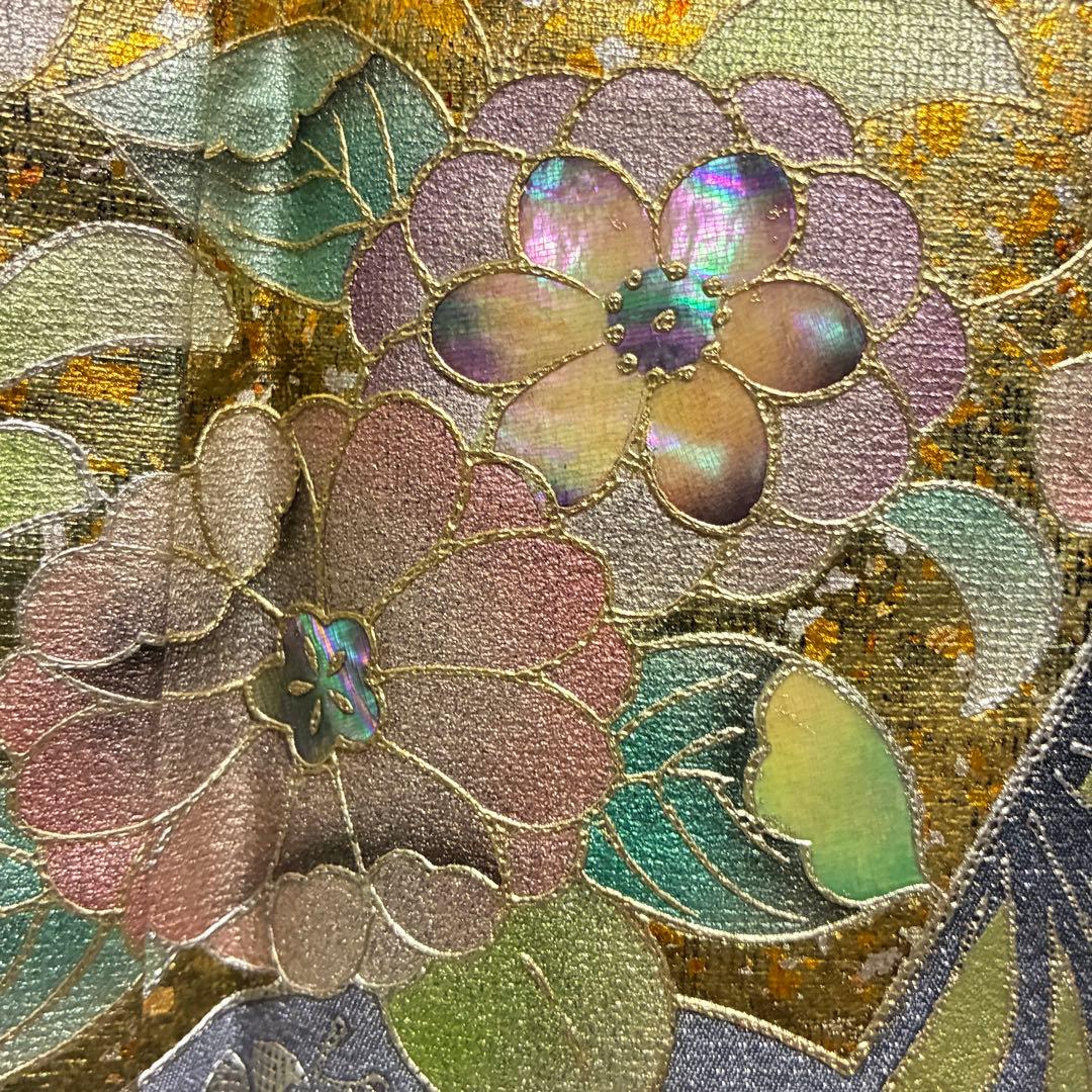 D42訪問着 螺鈿細工 枝垂れ桜 金通し 金彩 落款入 正絹 着物 袷 極美品