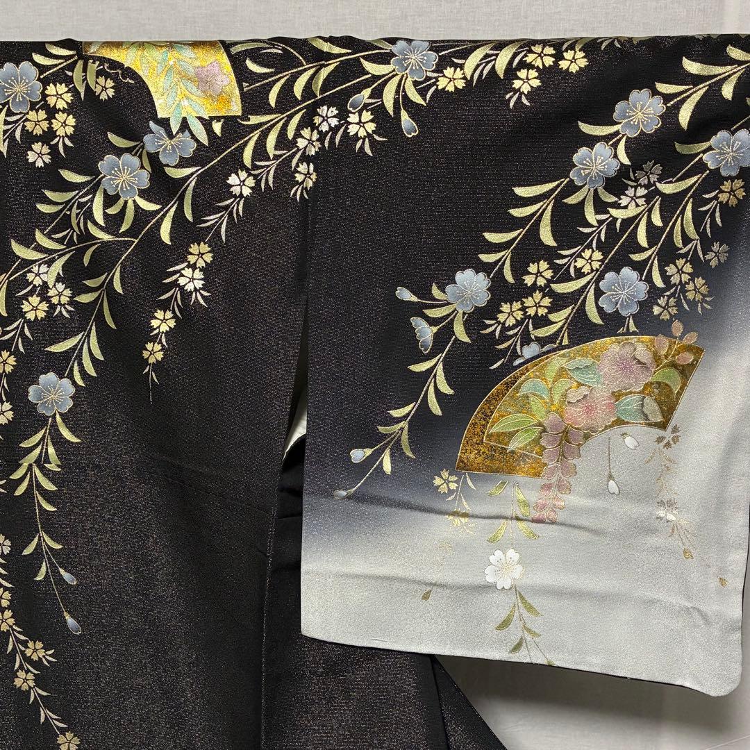 D42訪問着 螺鈿細工 枝垂れ桜 金通し 金彩 落款入 正絹 着物 袷 極美品