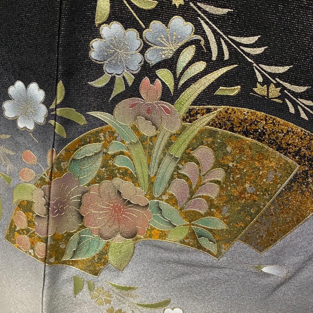 D42訪問着 螺鈿細工 枝垂れ桜 金通し 金彩 落款入 正絹 着物 袷 極美品