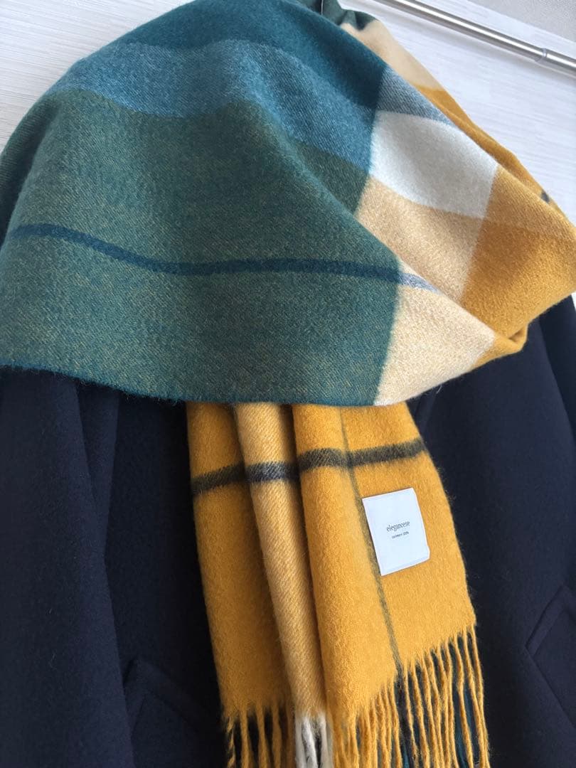 美品エレガンセーゼ3.7万円カシミヤチェックストールelegancese
