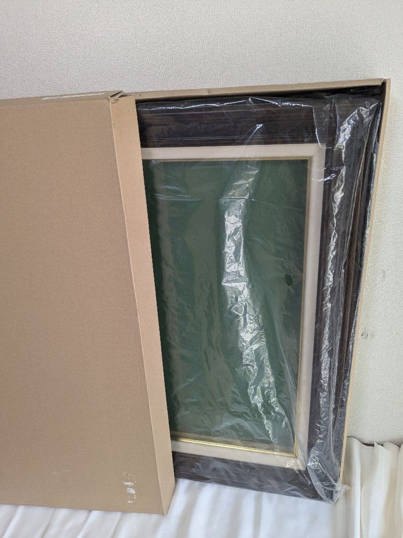 額縁 木製 黒檀 P12 金縁 アクリル付き アンティーク ヴィンテージ