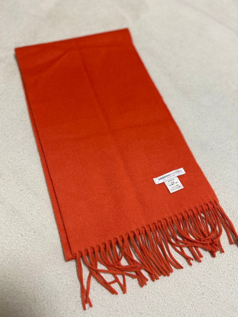 Johnstons カシミヤ100% オレンジ マフラー　スコットランド製