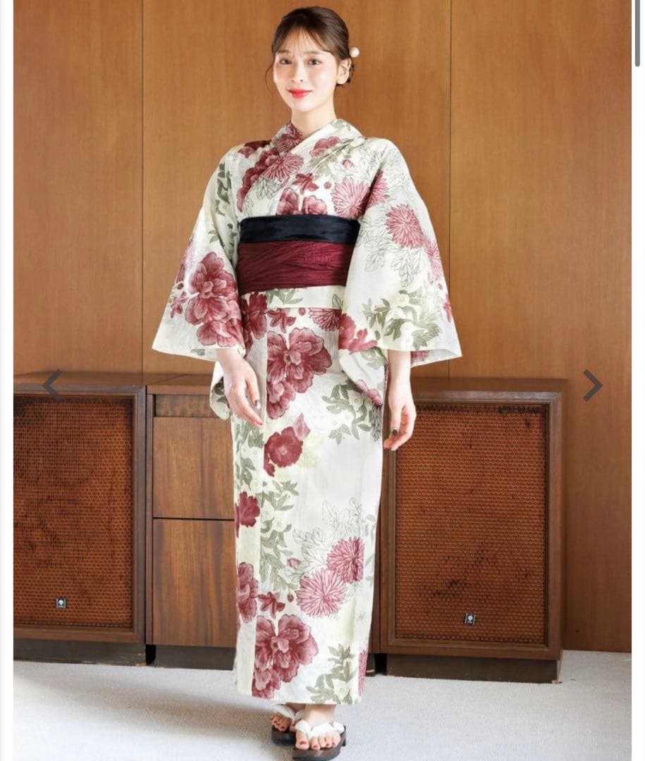 Dita 浴衣・帯・下駄セット 赤 夏の牡丹重ね