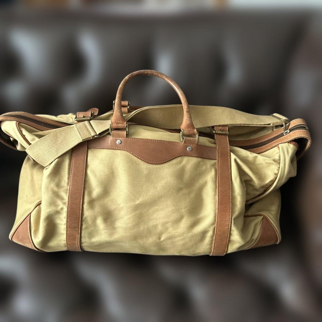 Whitehouse Cox ボストン　 キャンパス×ブライドルレザー　ベージュ