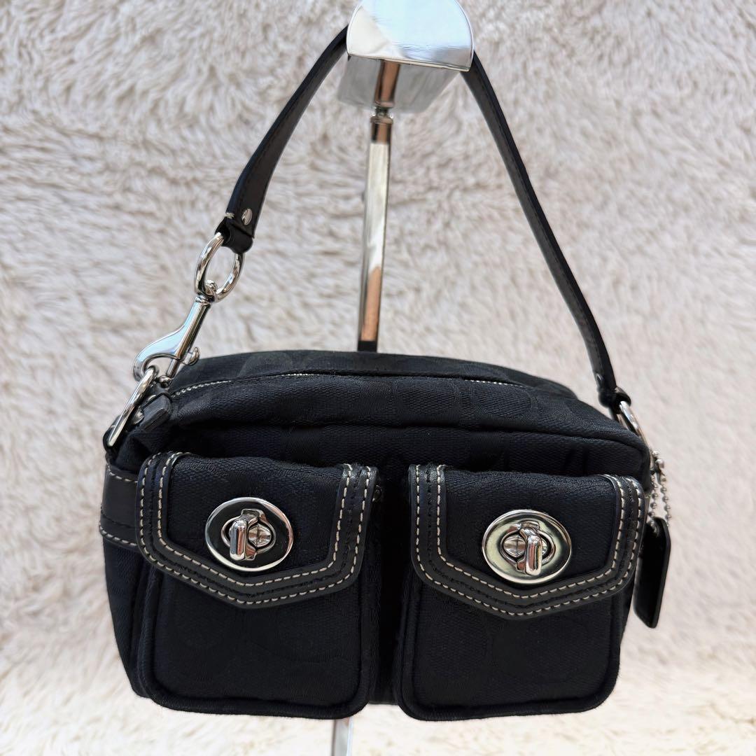 美品✨ COACH コーチ シグネチャー ターンロック アクセサリーポーチ