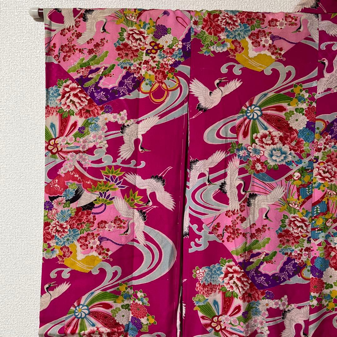 七五三　7歳　ハーフ成人式　アンティーク　ピンク　総柄　大正ロマン　着物セット