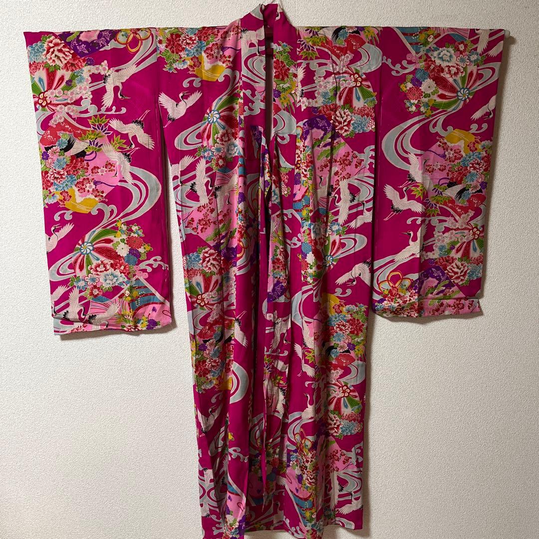 七五三　7歳　ハーフ成人式　アンティーク　ピンク　総柄　大正ロマン　着物セット
