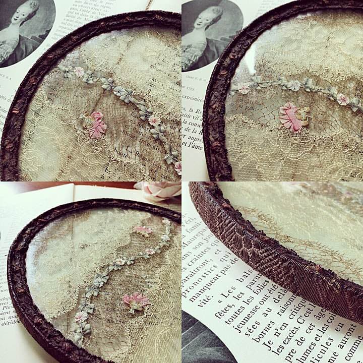 フランス アンティーク レースとロココトリムが美しいトレイ 小物入 トレー