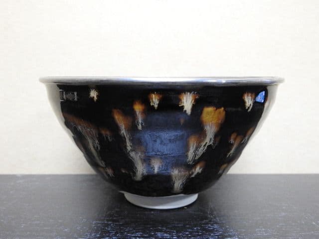 桶谷定一　五代皮天目茶碗　銀覆輪　共箱　MA１３４