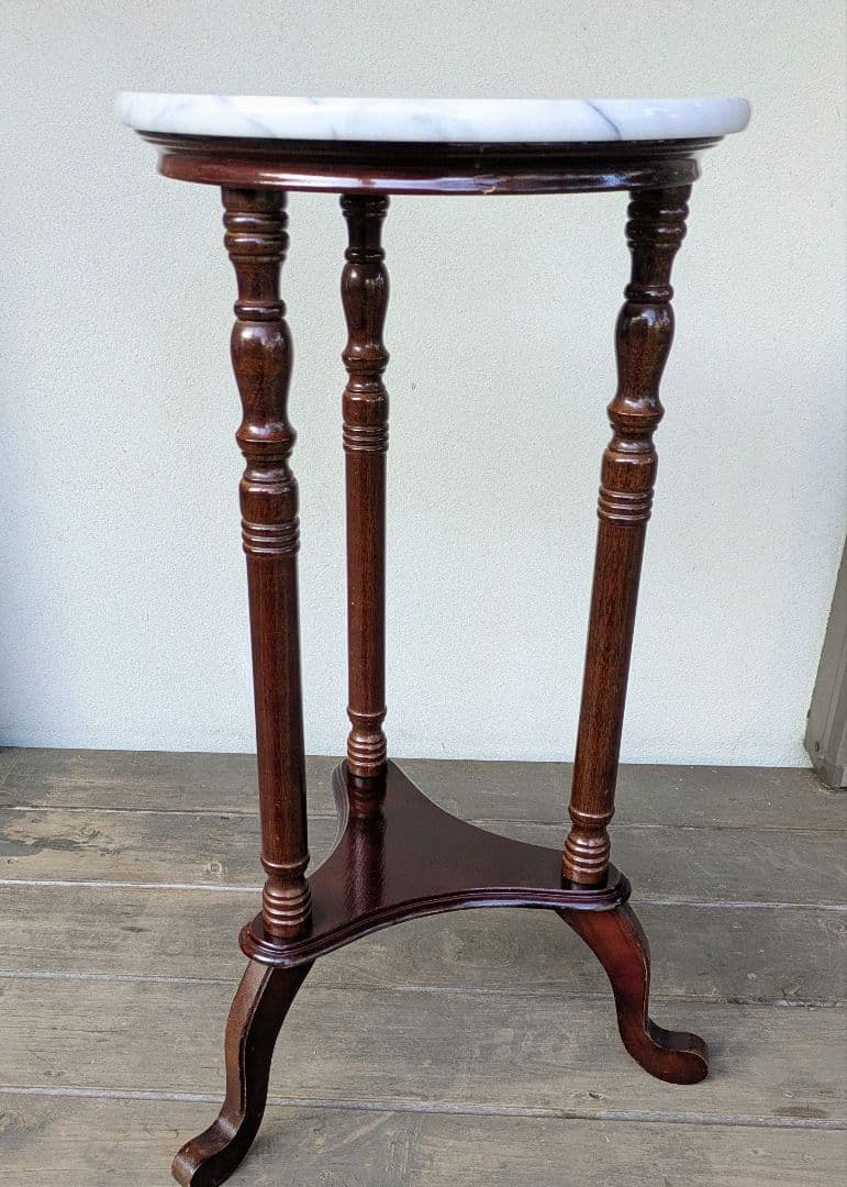 ヴィンテージ　木製大理石サイドテーブル　花台　アンティーク家具　昭和レトロ