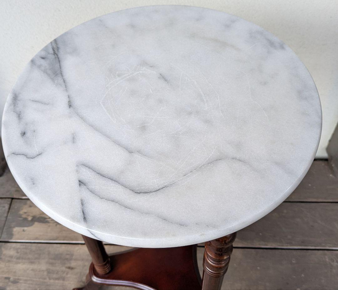 ヴィンテージ　木製大理石サイドテーブル　花台　アンティーク家具　昭和レトロ