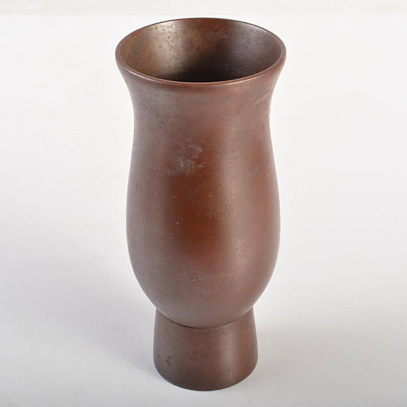 高岡銅器　鋳物師　神利作　鋳銅　蘭形花瓶　共箱　C　R7443