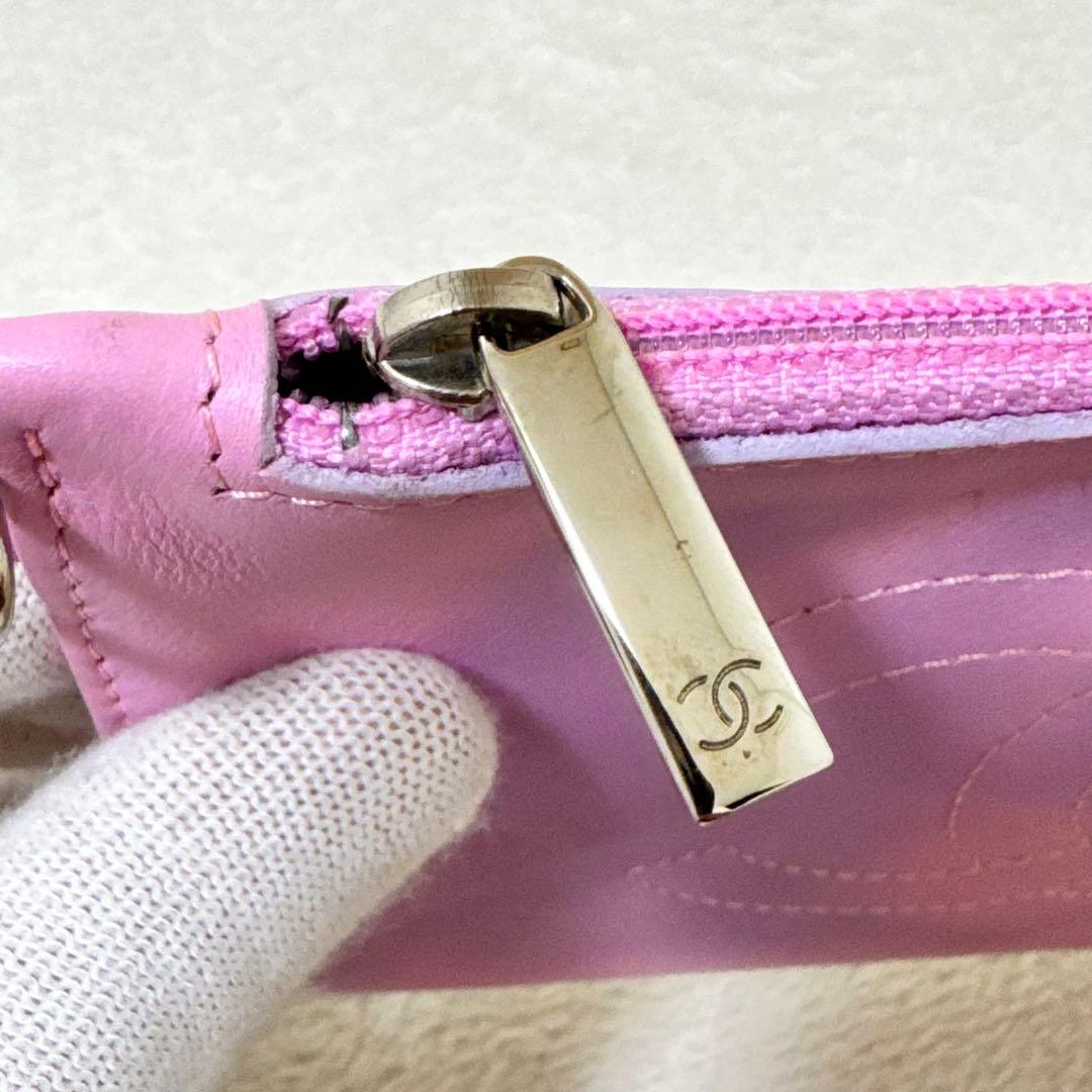 美品✨CHANEL ケース　ココマーク　レザー　ピンク　パープル