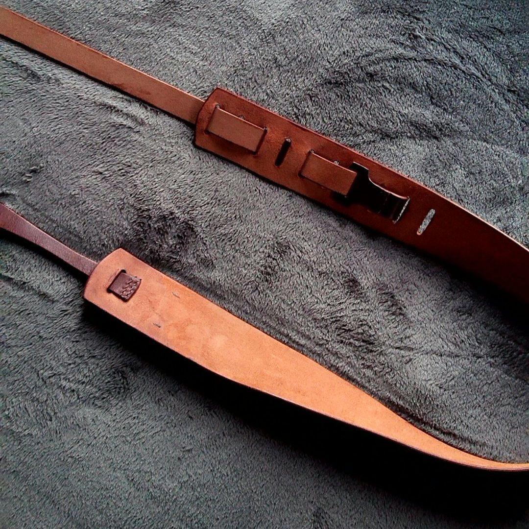 ギターストラップ 国産ヌメ革使用 ハンドメイド 金具無しタイプ ダークブラウン