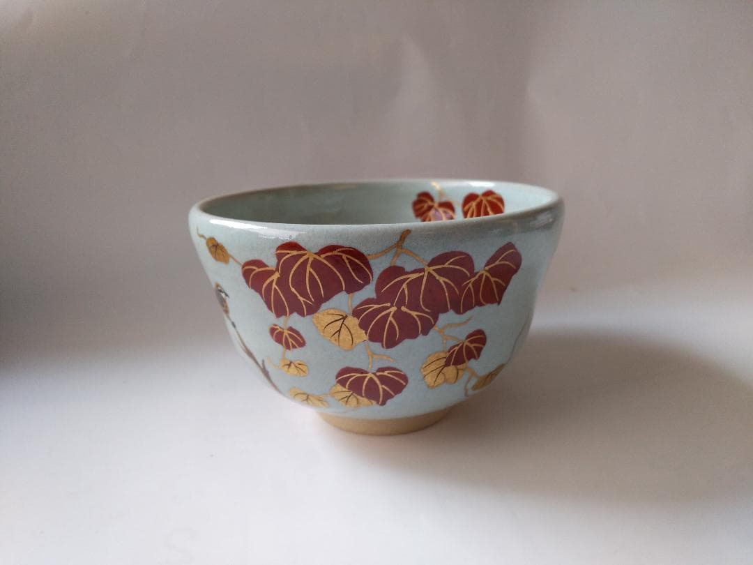 橋本紫雲 平安紫雲 色絵 失透釉 蔦ニ百舌文 茶碗 共箱 共布 茶道具 新品