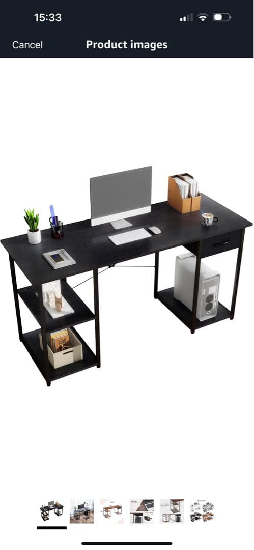 シンプルな黒のデスク オープンシェルフ付き