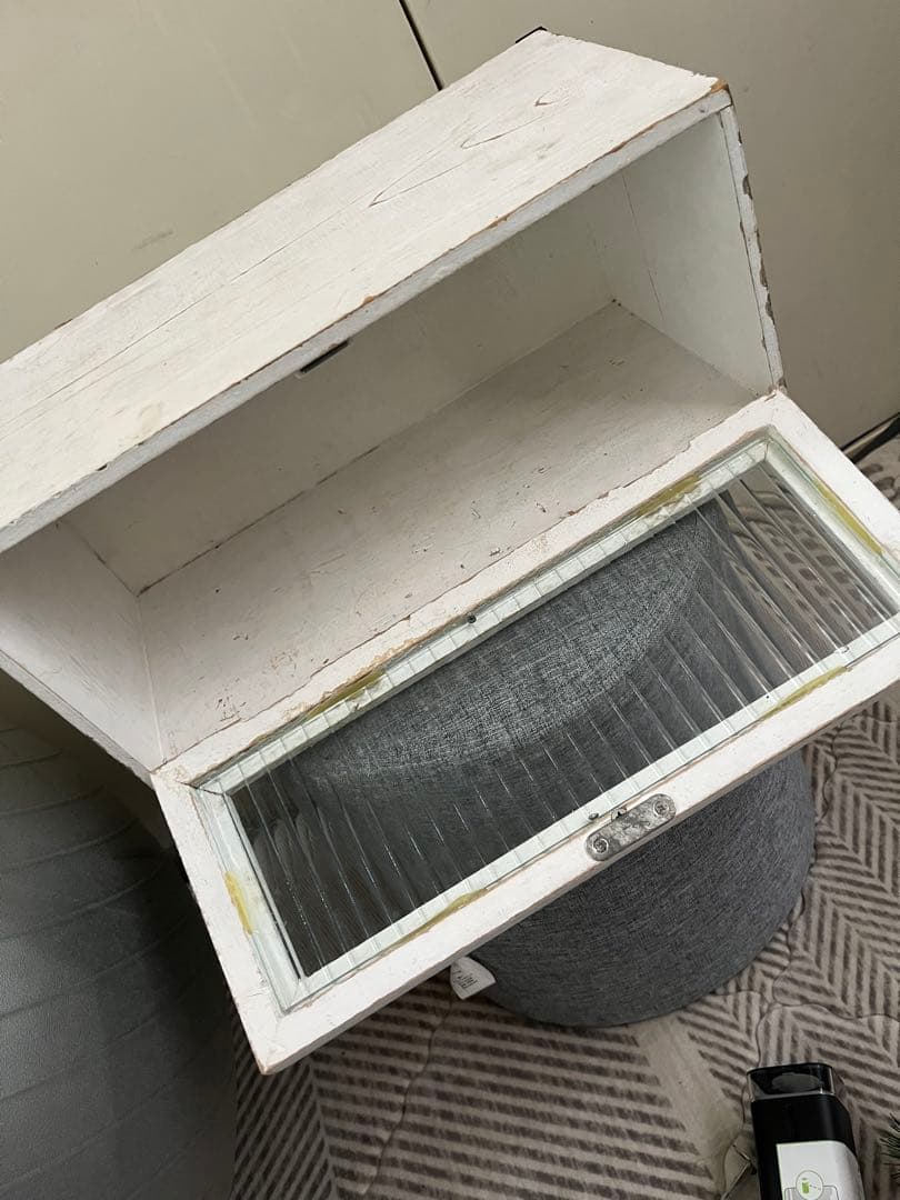 骨董市購入ホワイト木製ガラスケース シャビーアンティーク