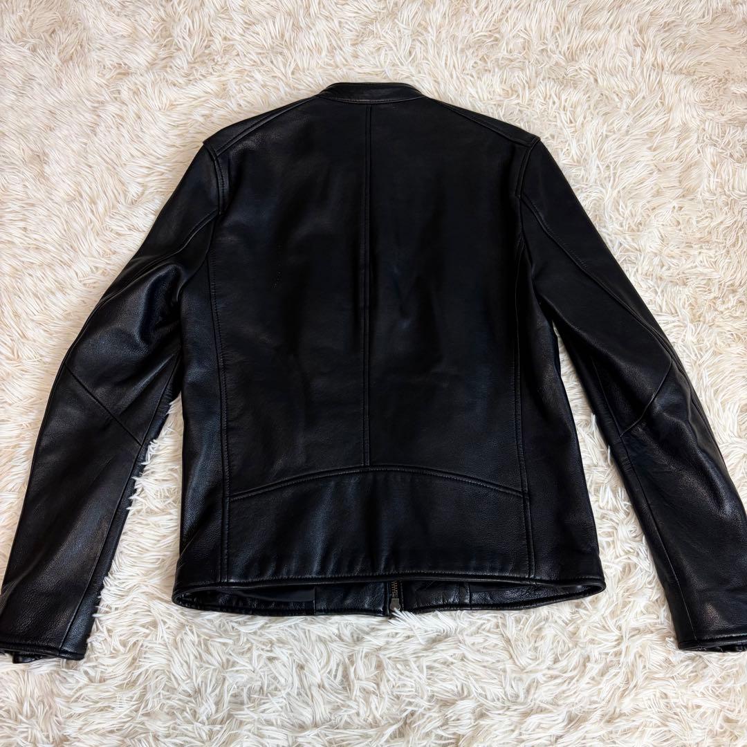 【美品】ナノユニバース シングルレザージャケット ラムレザー 本革 ブラック M