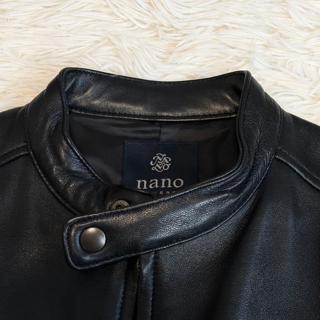 【美品】ナノユニバース シングルレザージャケット ラムレザー 本革 ブラック M