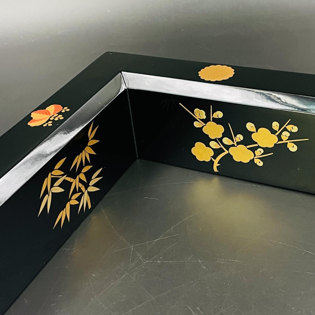 【未使用保管品】高台寺蒔絵 四君子文 黒塗 炉縁 茶道具 箱付き