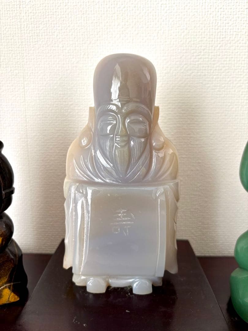 #七福神 天然石彫刻像 7体セット 木製台付き