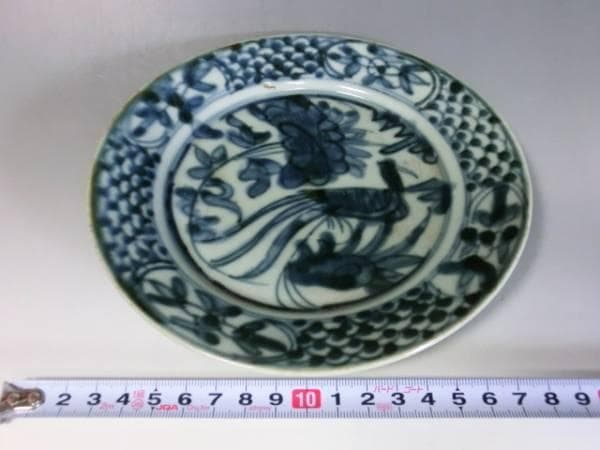 皿■中国明王朝期 花唐草 砂高台 鳳凰芙蓉文様 呉須染付皿 砂高台 古玩 唐物■
