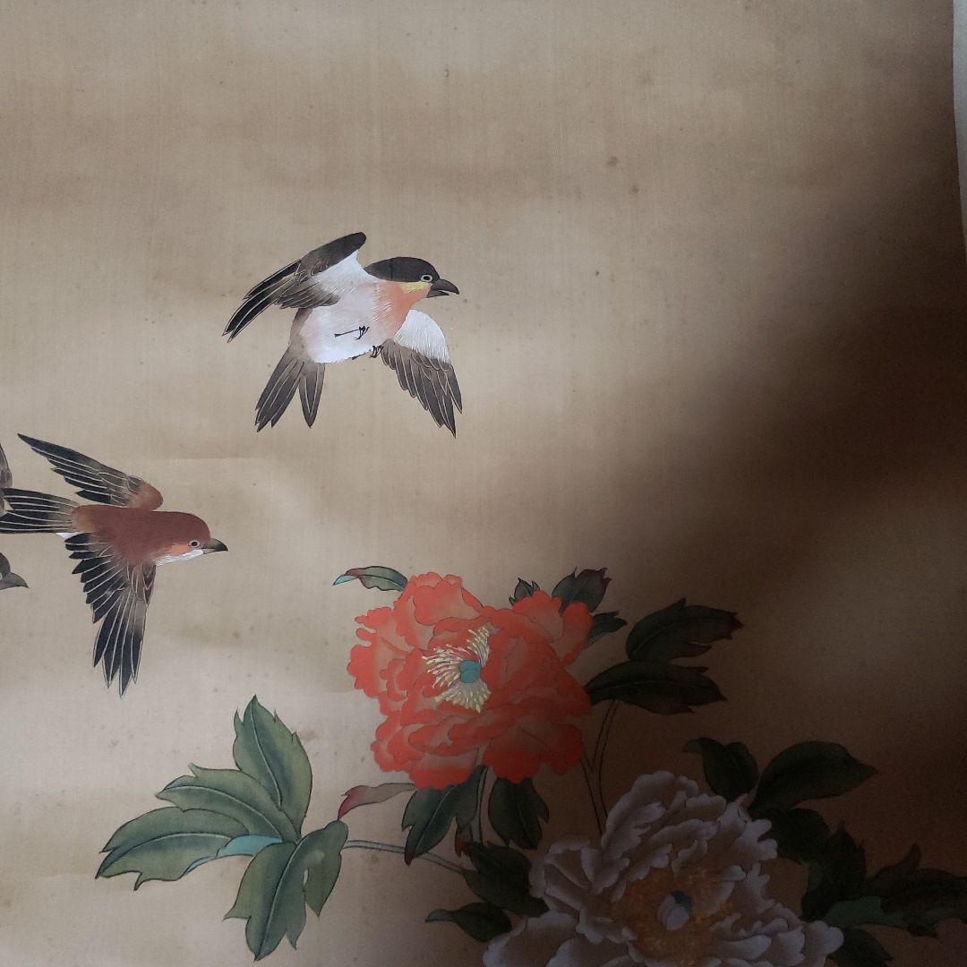 花と鳥の日本画掛軸